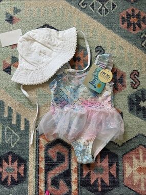 Baby One-Piece Swimsuit with Tulle Skirt - Pastel Mermaid